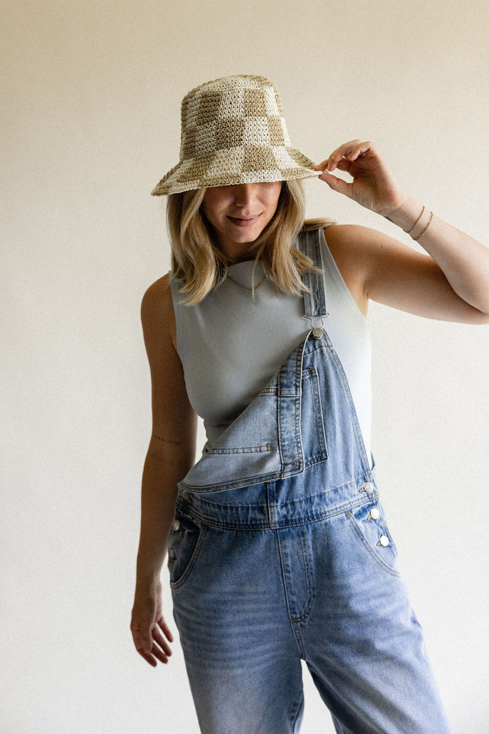 Tan Checkered Bucket Hat