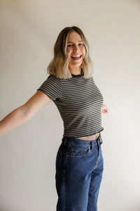 Olive + Navy Stripe Baby Tee