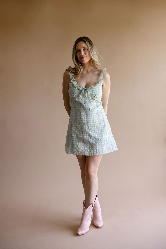 Blue Frill Mini Dress