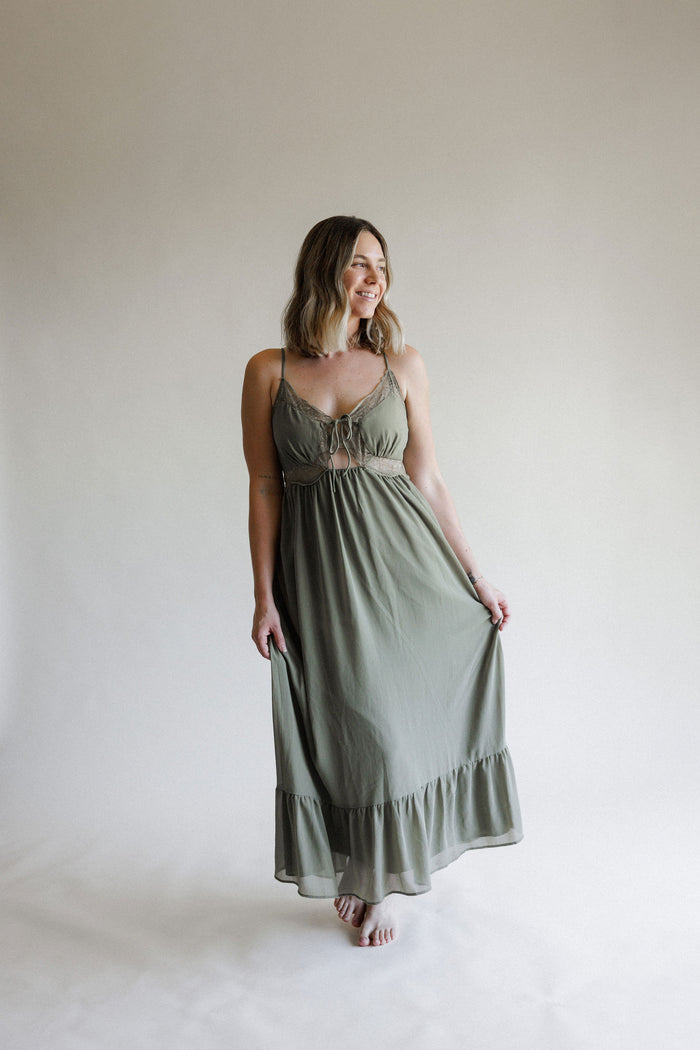 Olive Green Lace Maxi Dress