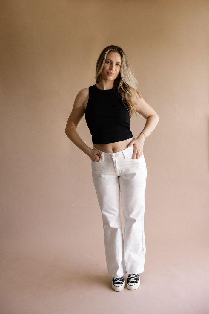 JBD Mid Rise White Flare Jean