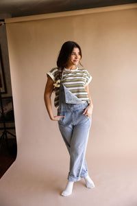 Olive Multi Stripe Boyfriend Tee