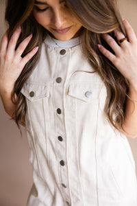 Cream Sleeveless Denim Dress
