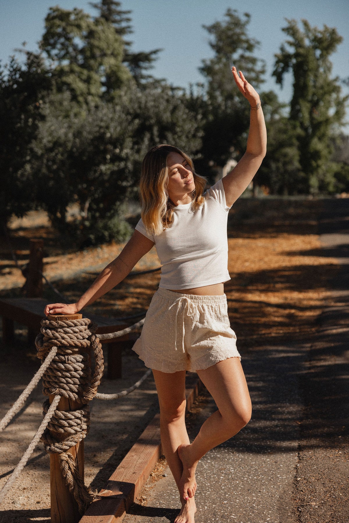 Ivory Eyelet Ruffle Hem Shorts