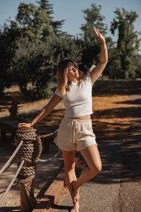 Ivory Eyelet Ruffle Hem Shorts