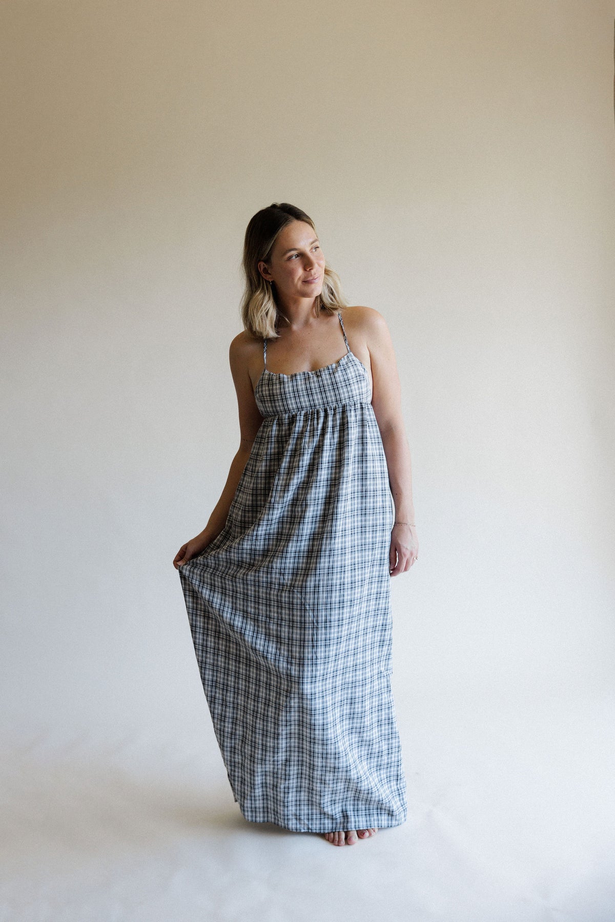 Ivory + Black Plaid Maxi Dress