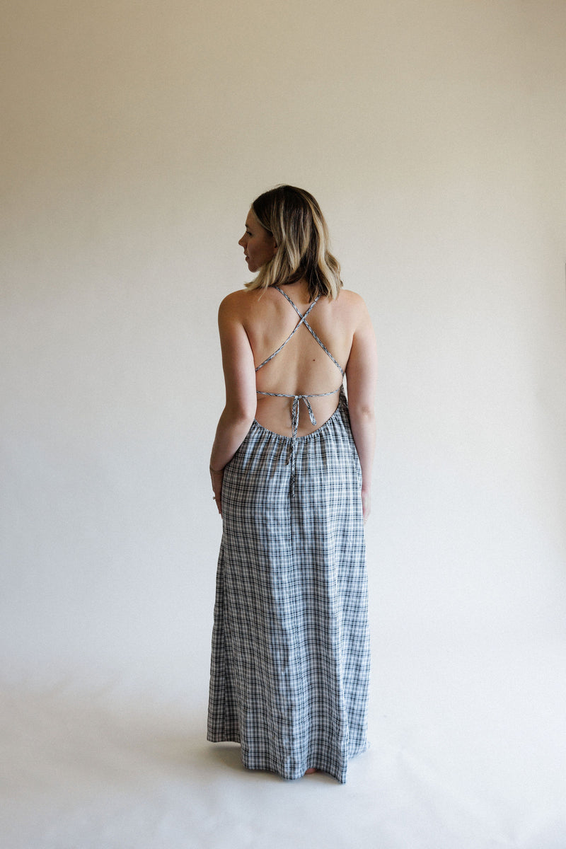 Ivory + Black Plaid Maxi Dress