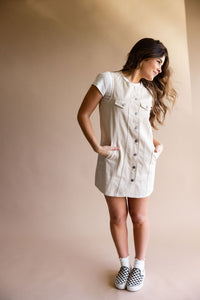 Cream Sleeveless Denim Dress
