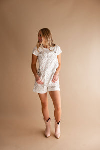 Floral Cuffed Denim Overalls