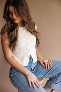 Ivory Sleeveless Button Down Top