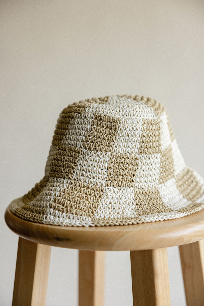 Tan Checkered Bucket Hat