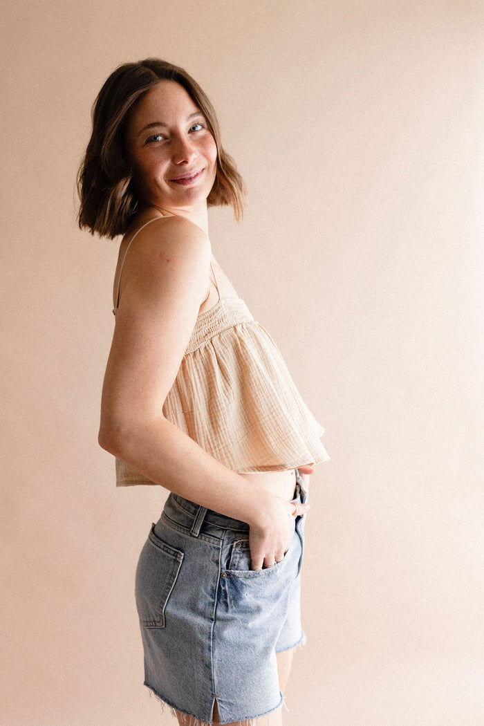 Flowy Cropped Tank Top Taupe