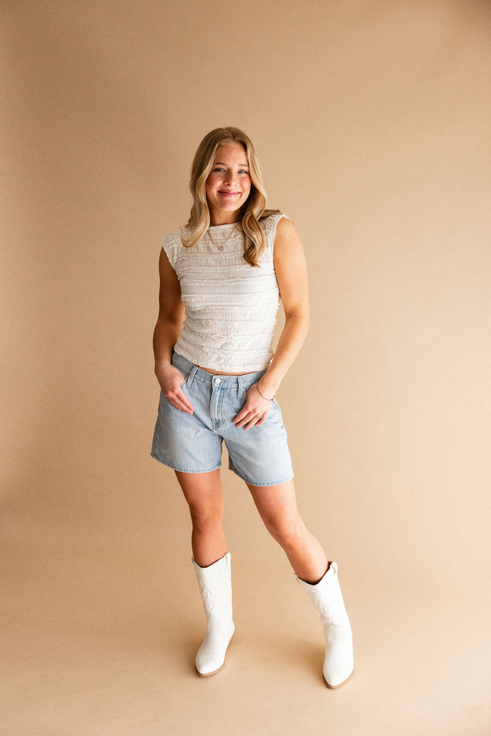 Ivory Frill Lace Boat Neck Top