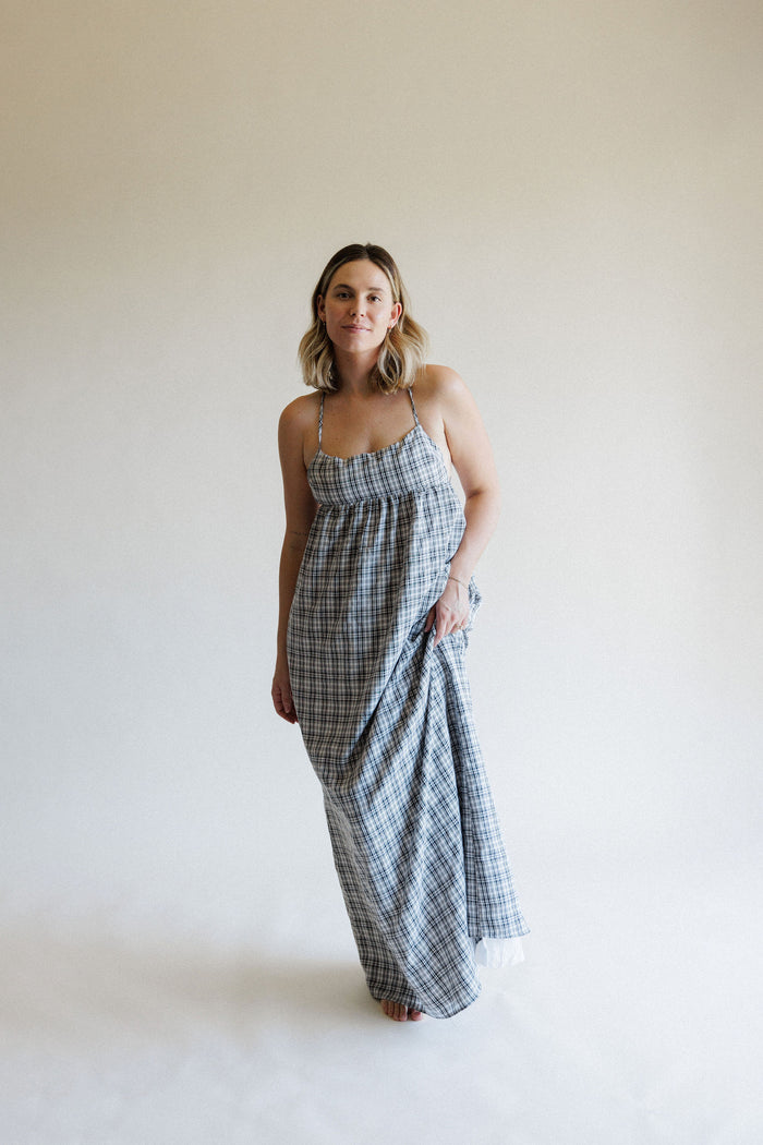 Ivory + Black Plaid Maxi Dress