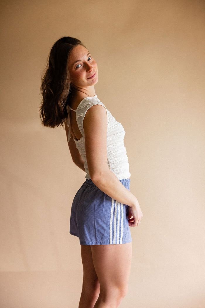 White Indigo Gingham Shorts