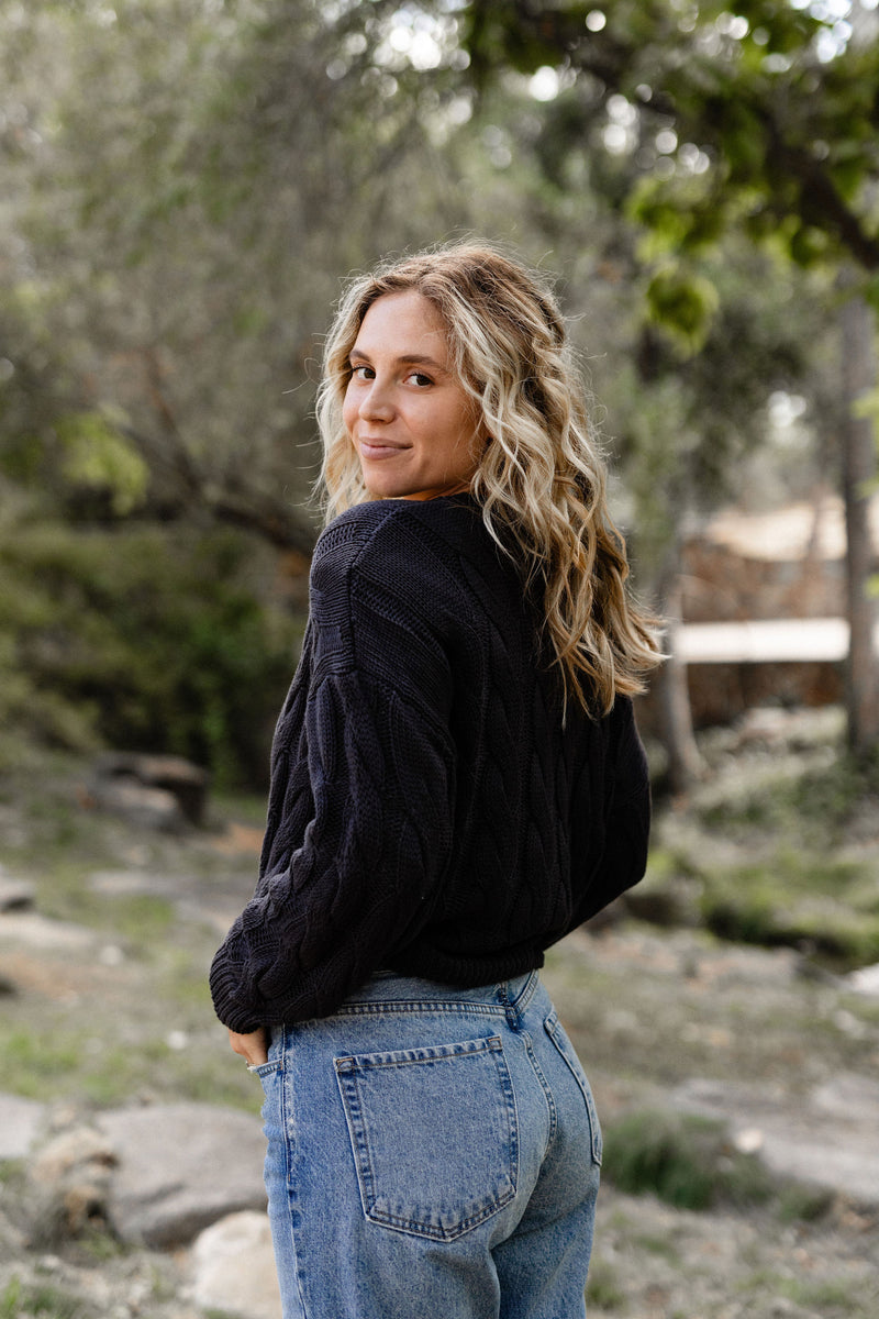 Navy Cable Knit Cardigan