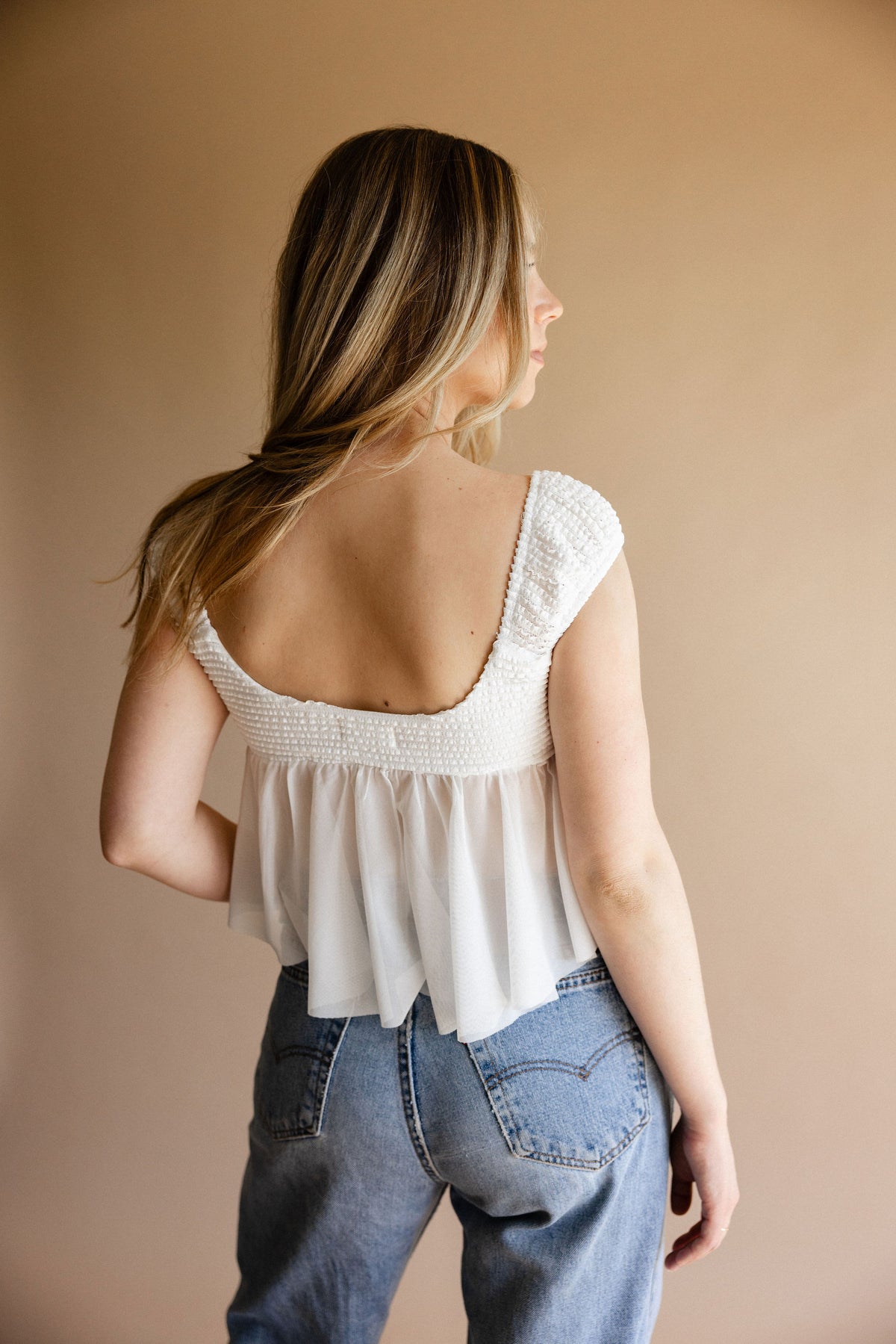 White Ruffle Flounce Top