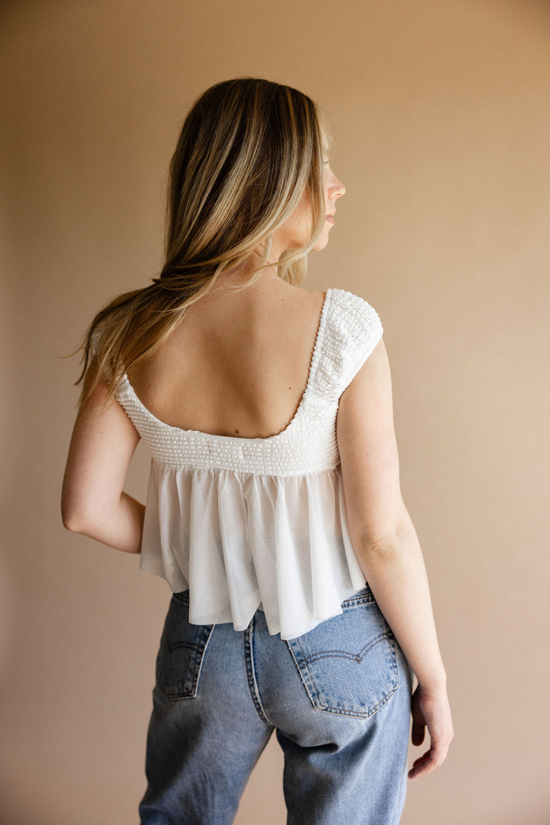 White Ruffle Flounce Top
