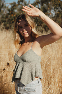 Sage Textured Flounce Top