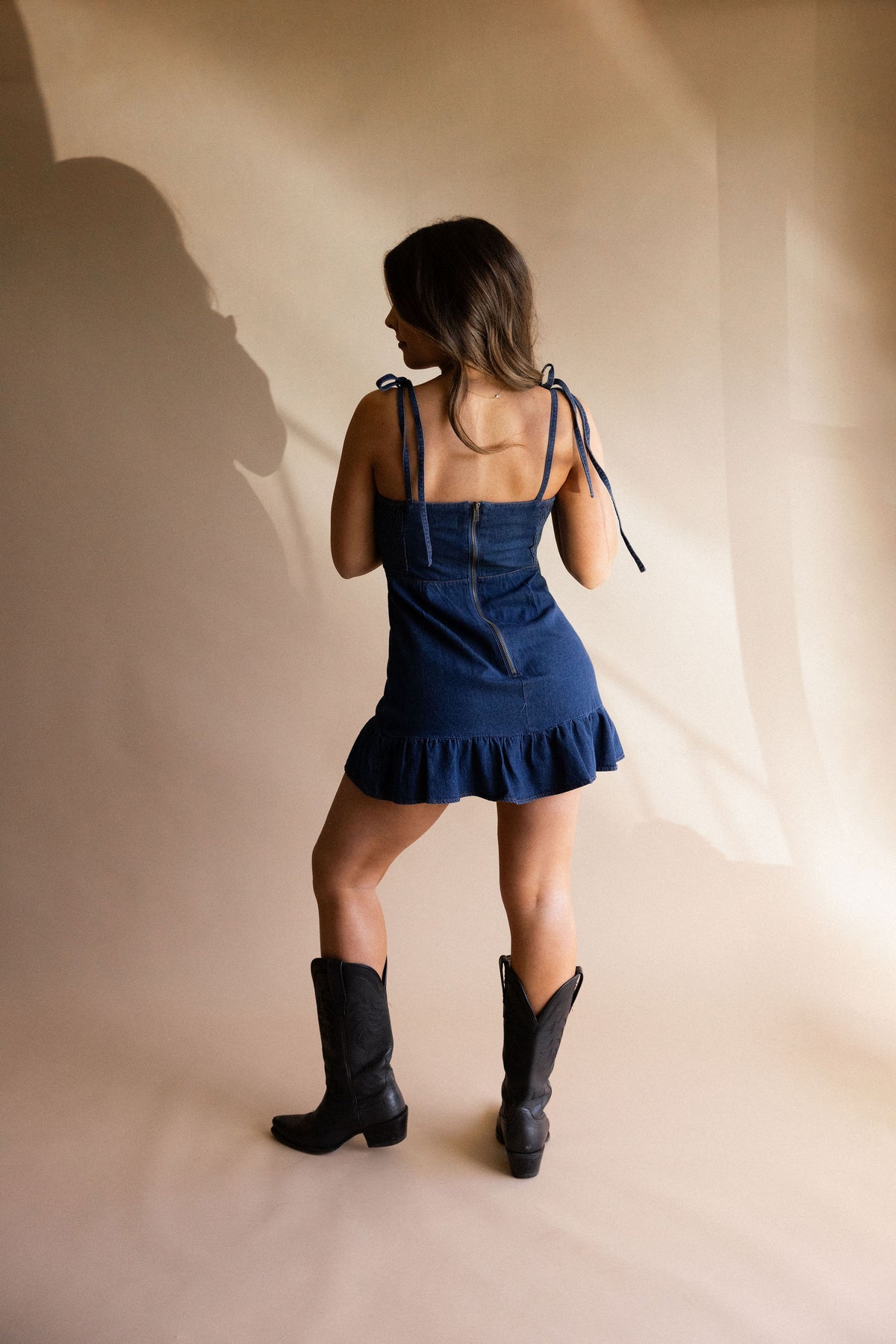Denim Ruffle Mini Dress