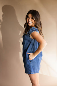 Medium Wash Denim Front Tie Romper